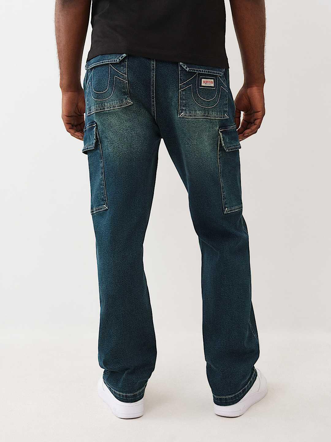 True Religion Men Blue Relaxed Fit Big T CARGO Trouser