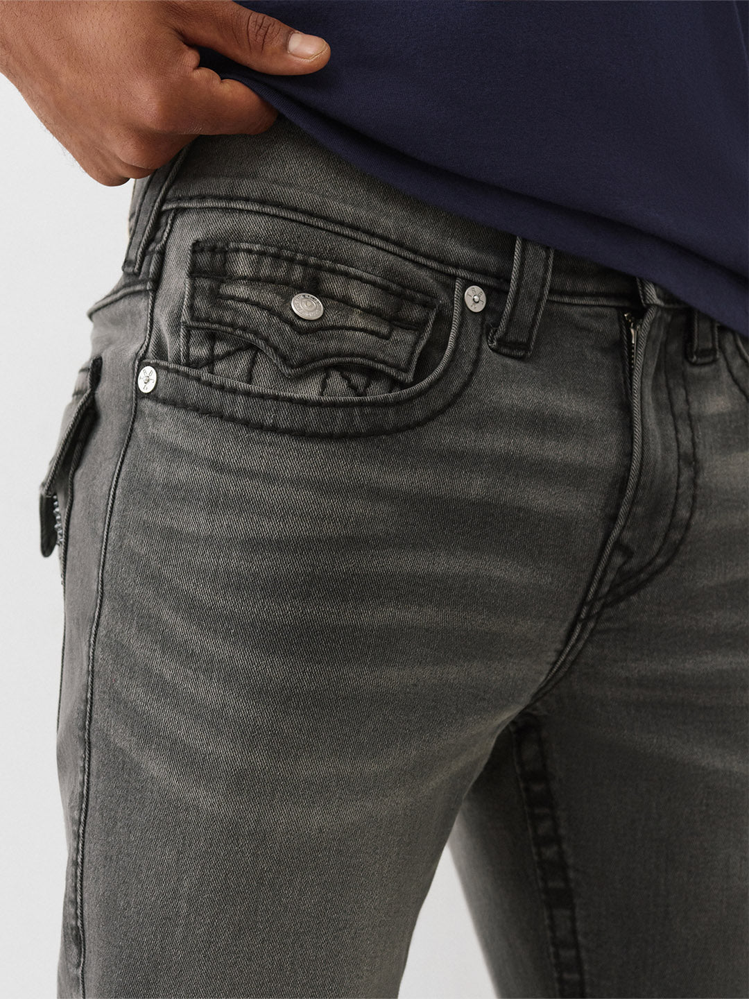 TRUE RELIGION Men Grey Embellished Straight Fit Jeans