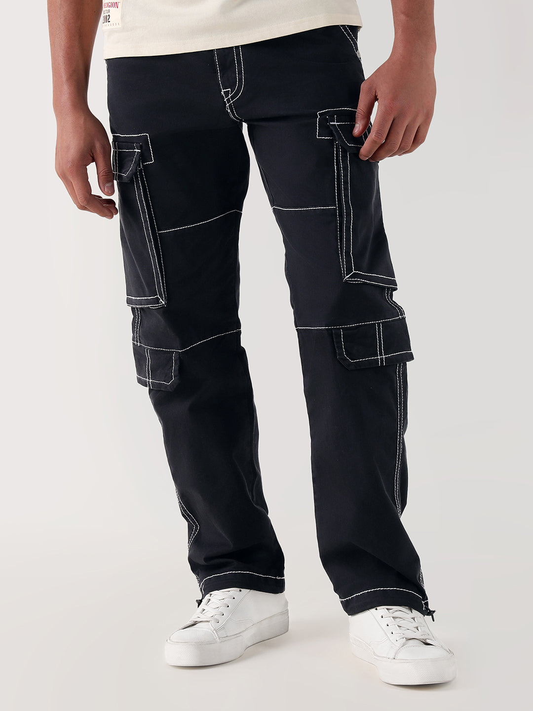 True Religion Men Black Relaxed Fit Cargo