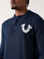 TRUE RELIGION Men Navy Blue Textured Regular Fit Polo T-Shirt