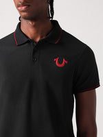 True Religion Men Black Solid Polo Tshirt