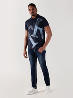 TRUE RELIGION Men Navy Blue Printed Regular Fit Polo T-Shirt