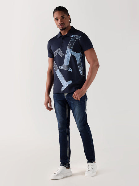 True Religion Men Navy Blue Printed Regular Fit Polo T-Shirt
