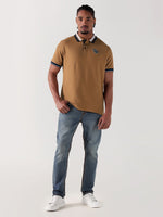 TRUE RELIGION Men Beige Logo Regular Fit Polo T-Shirt