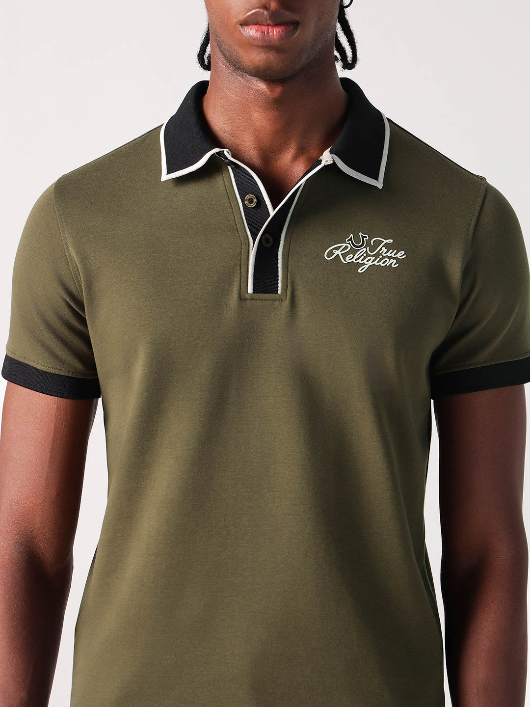True Religion Men Green Solid Polo Tshirt