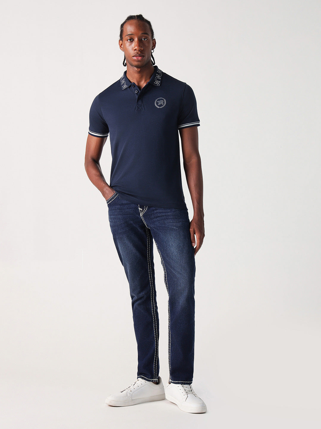 True Religion Men Blue Solid Polo Tshirt