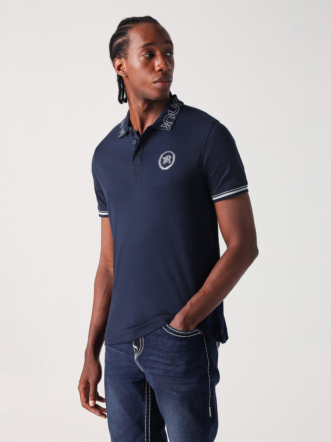 True Religion Men Blue Solid Polo Tshirt