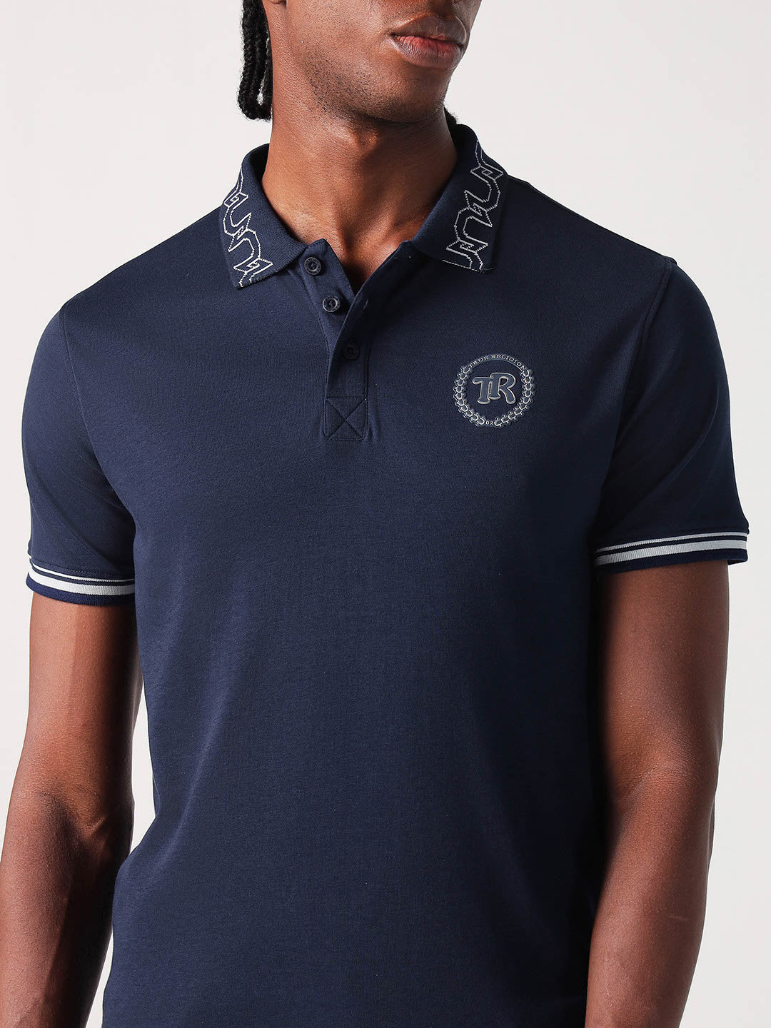 True Religion Men Blue Solid Polo Tshirt