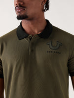 TRUE RELIGION Men Green Logo Regular Fit Polo T-Shirt