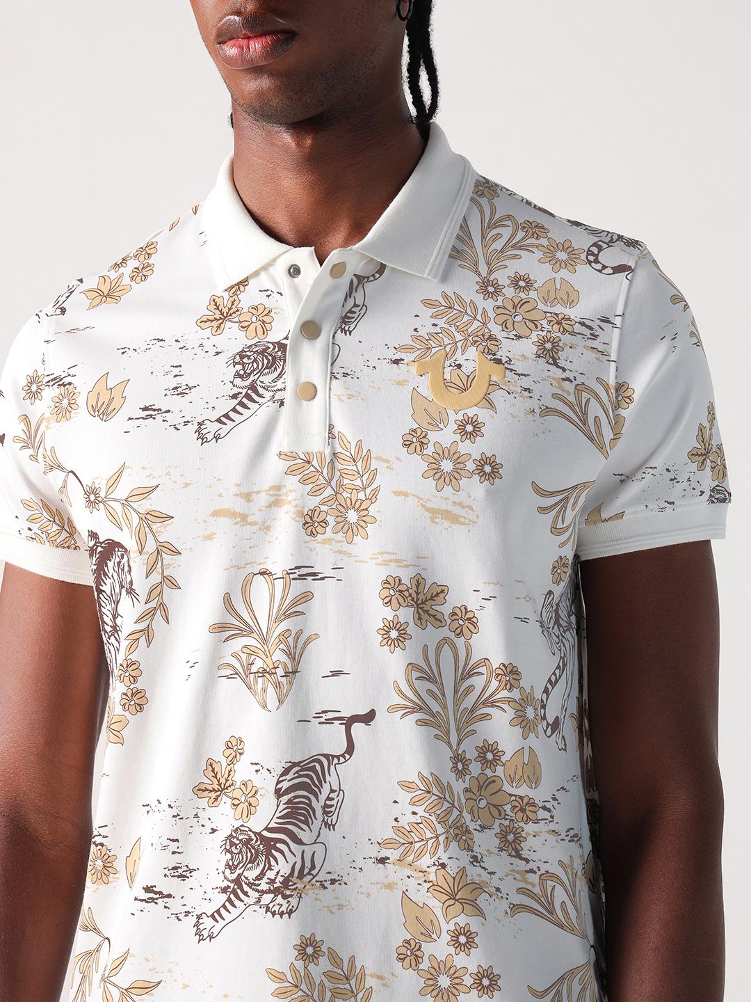 True Religion Men Cream Graphic Polo Tshirt