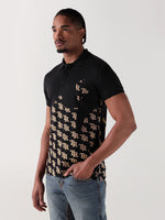 TRUE RELIGION Men Black Printed Regular Fit Polo T-Shirt