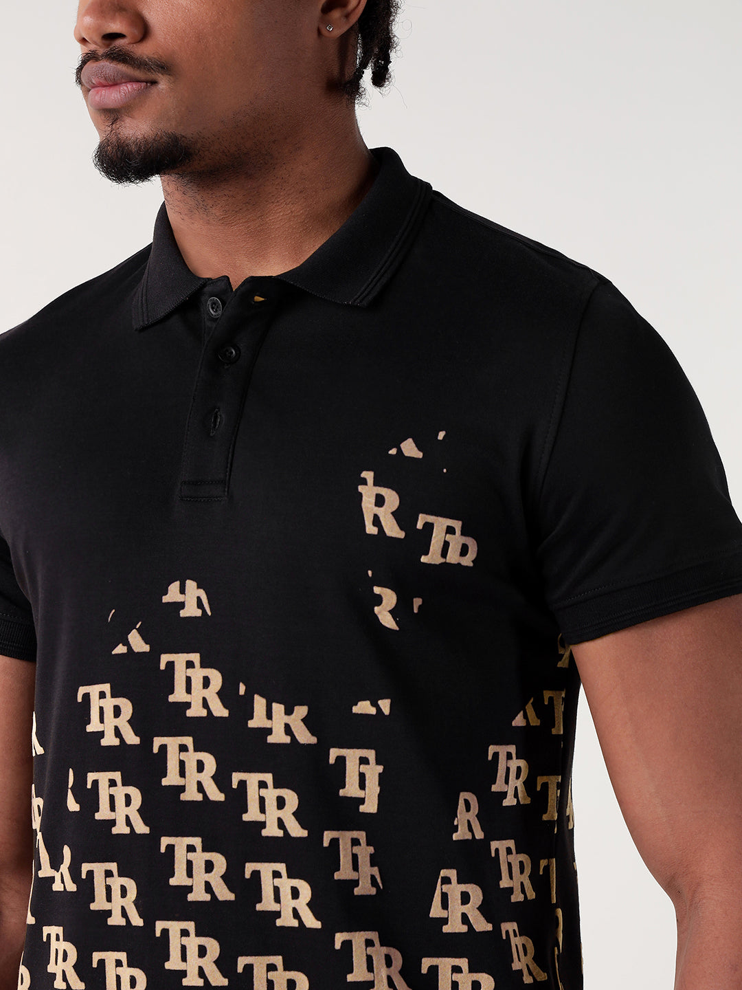 TRUE RELIGION Men Black Printed Regular Fit Polo T-Shirt