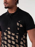TRUE RELIGION Men Black Printed Regular Fit Polo T-Shirt