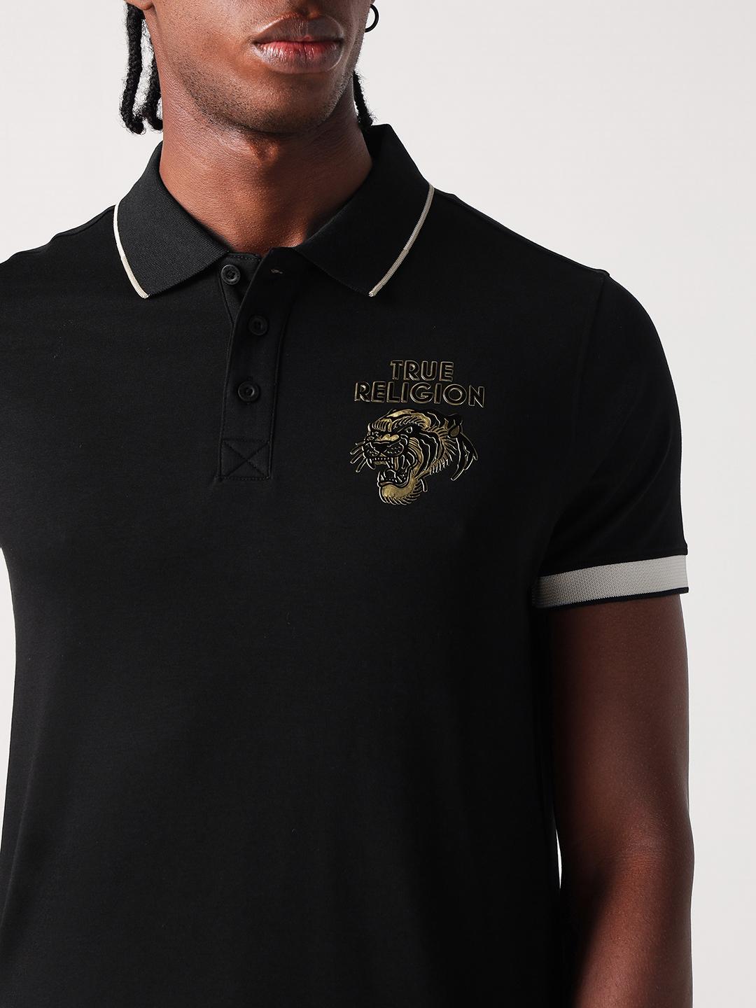 True Religion Men Black Solid Polo Tshirt