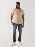 TRUE RELIGION Men Beige Textured Regular Fit Polo T-Shirt