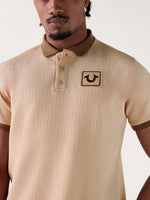 TRUE RELIGION Men Beige Textured Regular Fit Polo T-Shirt