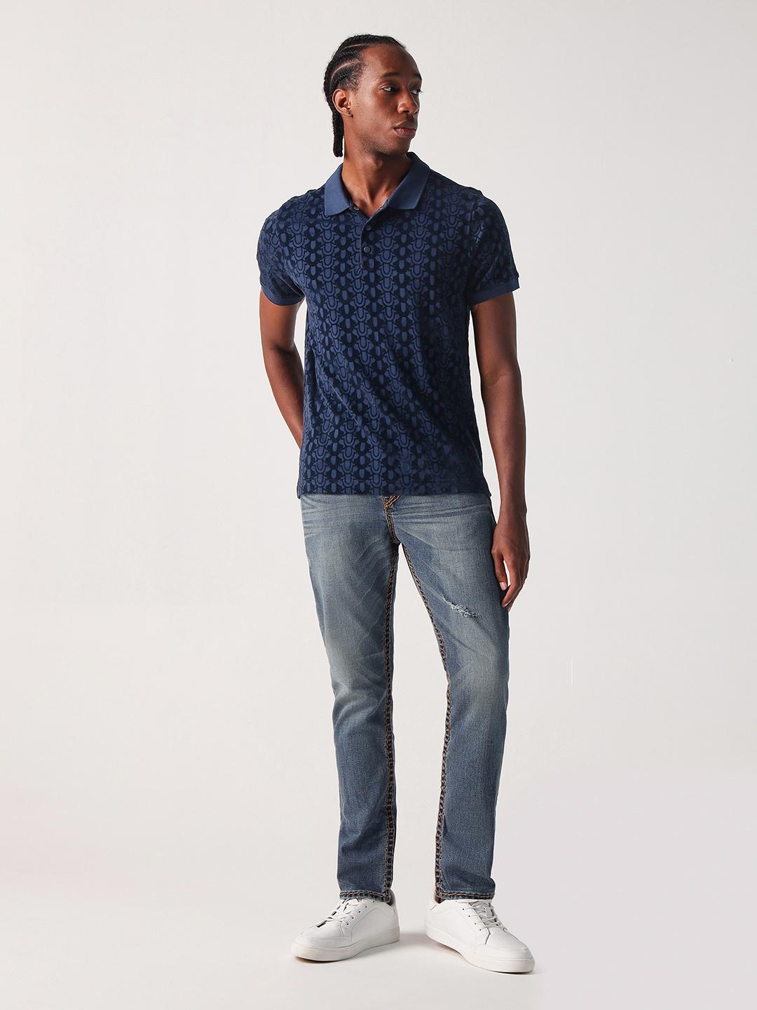 True Religion Men Blue Printed Polo Tshirt