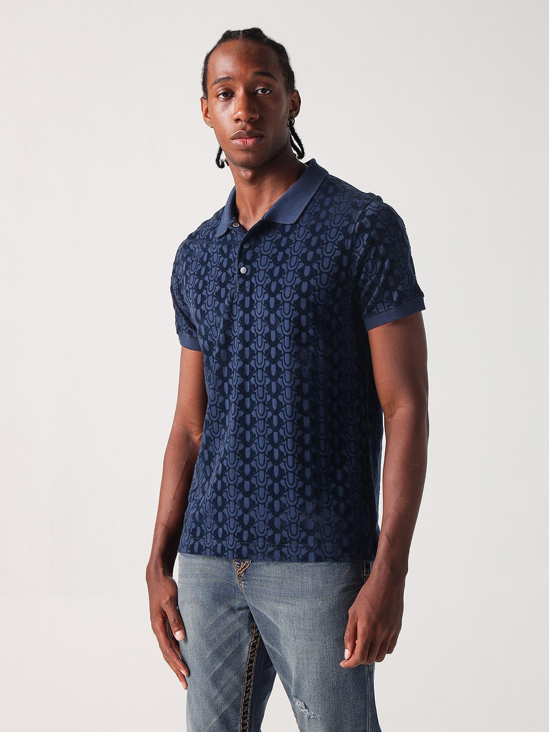 True Religion Men Blue Printed Polo Tshirt