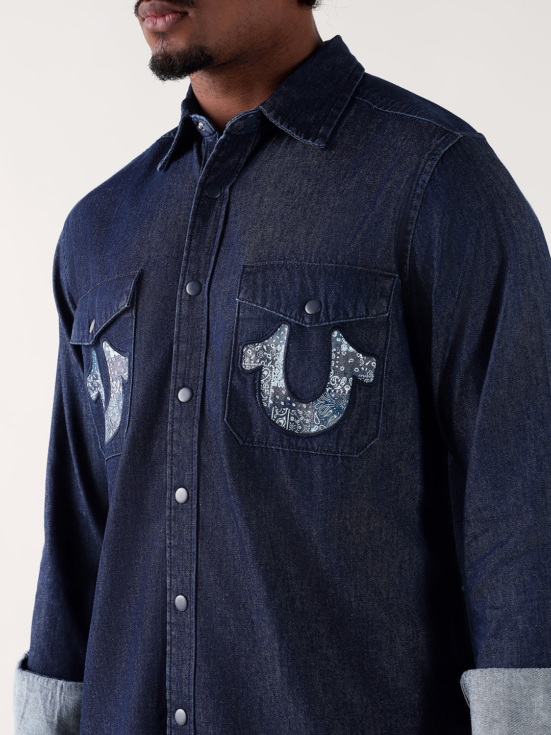 TRUE RELIGION Men Navy Blue Regular Fit Shirt