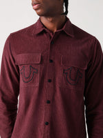 True Religion Men Red Solid Collar Shirt