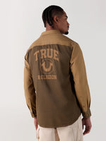 TRUE RELIGION Men Brown Color Blocked Regular Fit Shirt