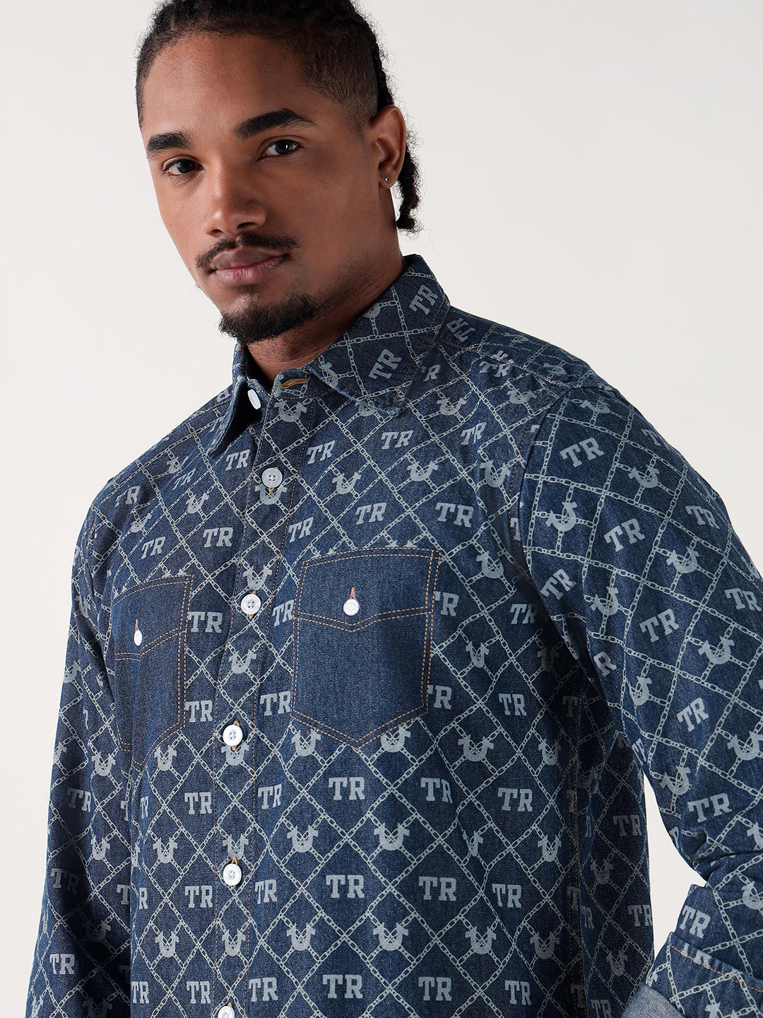 True Religion Men Blue Printed Regular Fit Shirt