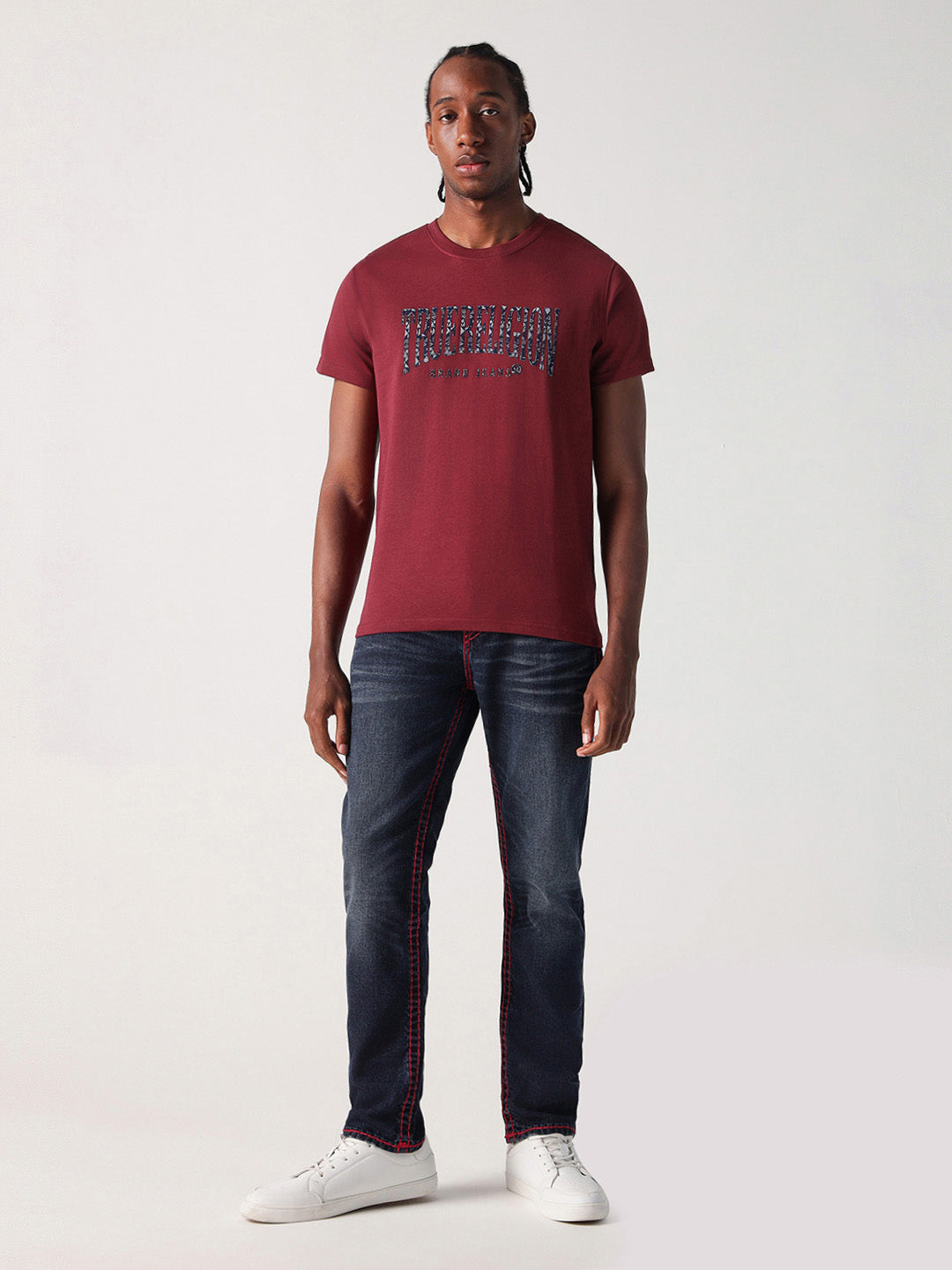 True Religion Men Red Solid Round Neck Tshirt