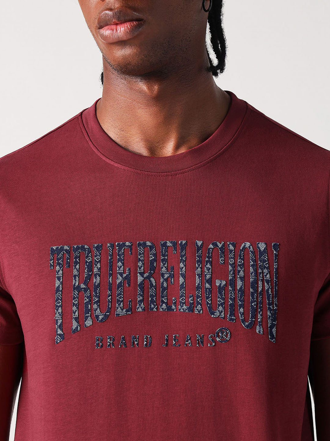 True Religion Men Red Solid Round Neck Tshirt