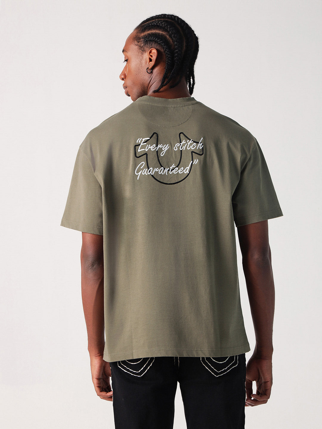 True Religion Men Green Solid Round Neck Tshirt