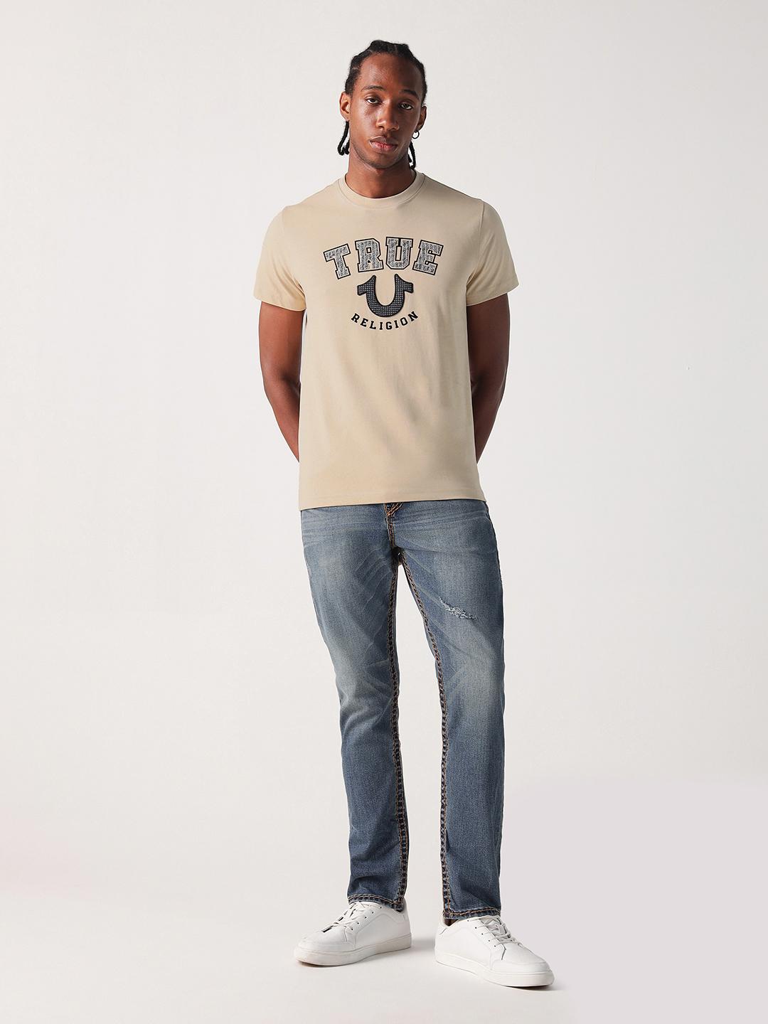 True Religion Men Beige Graphic Round Neck Tshirt