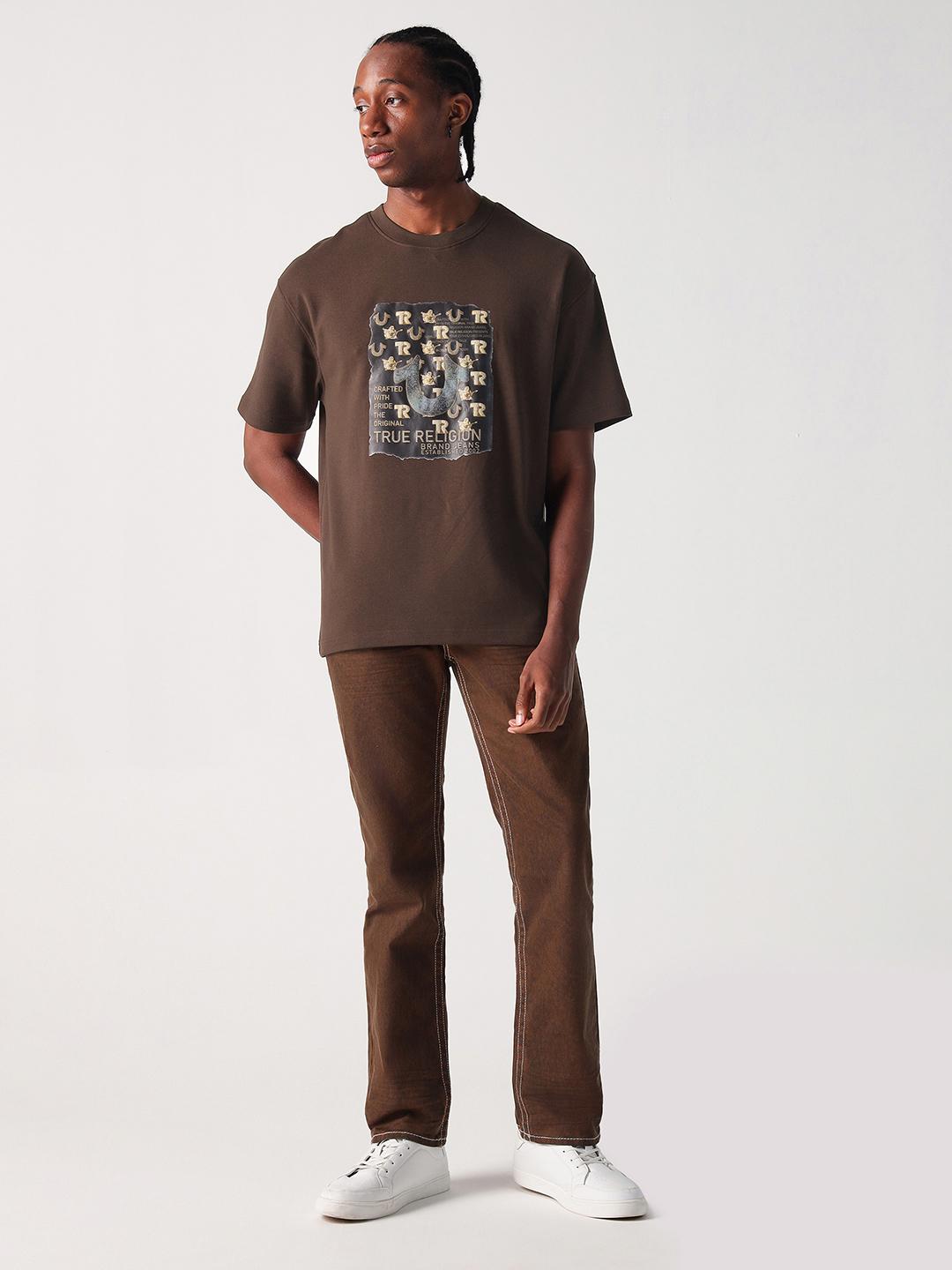 True Religion Men Brown Graphic Round Neck Tshirt