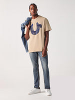 True Religion Men Beige Graphic Round Neck Tshirt