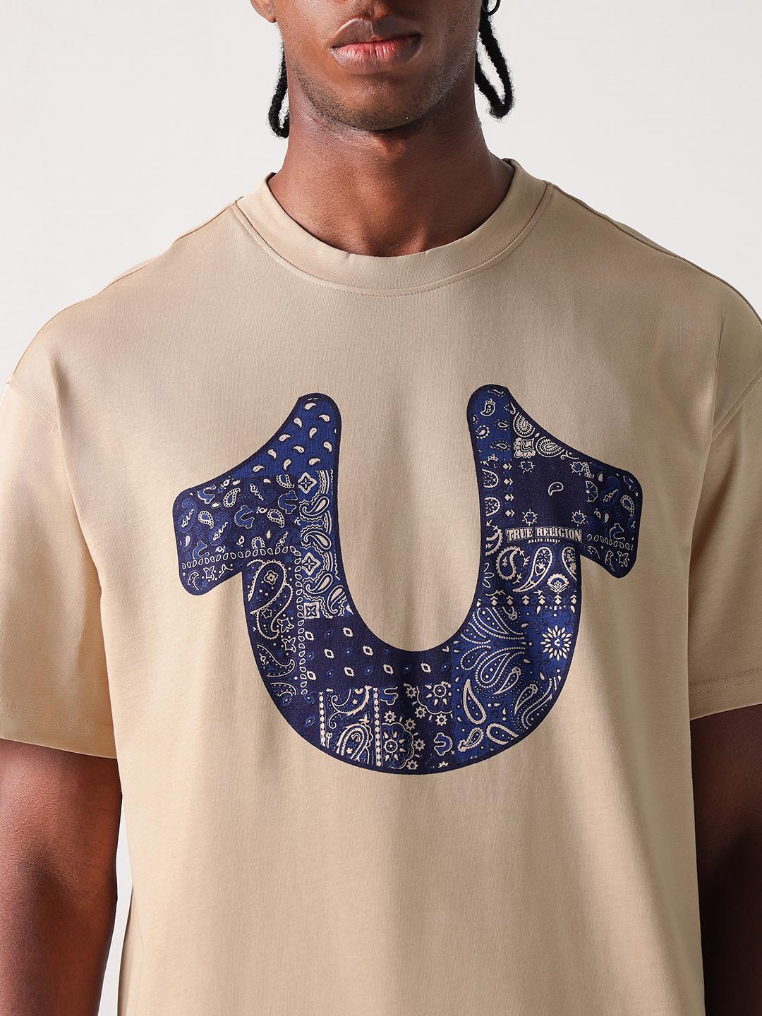 True Religion Men Beige Graphic Round Neck Tshirt