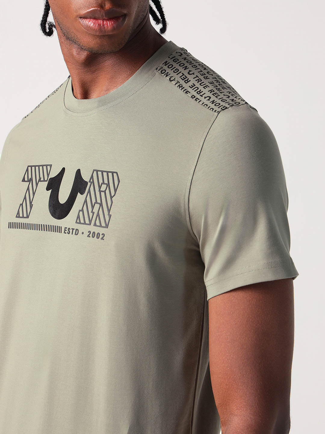 True Religion Men Green Solid Round Neck Tshirt