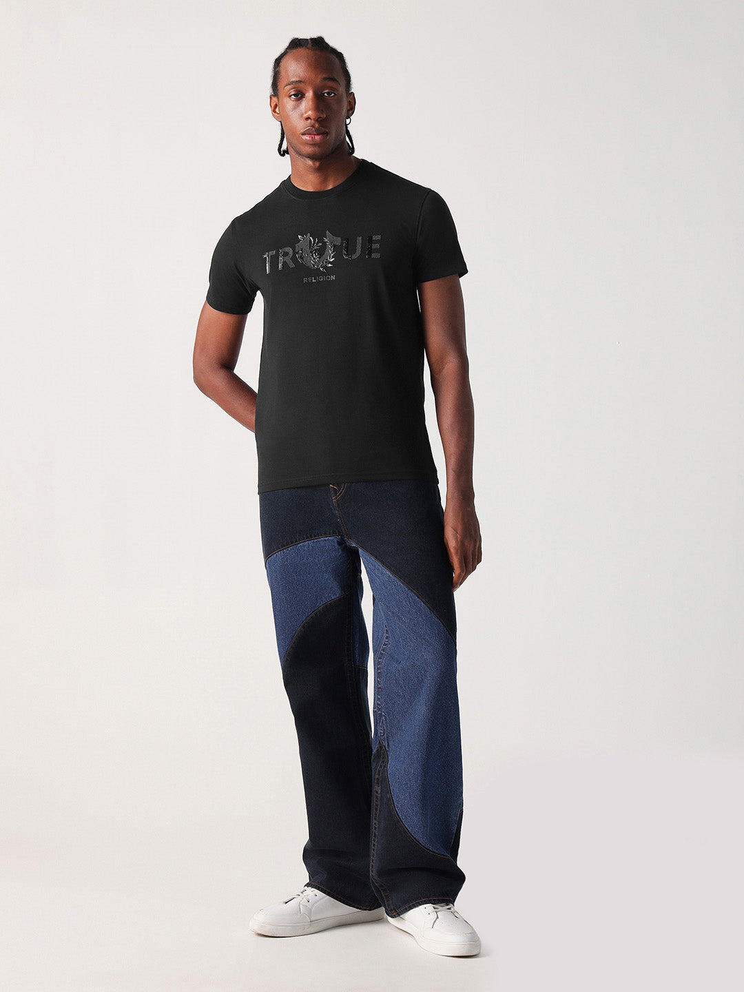 True Religion Men Black Solid Round Neck Tshirt