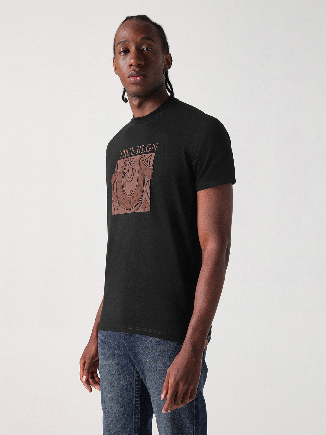 True Religion Men Black Solid Round Neck Tshirt
