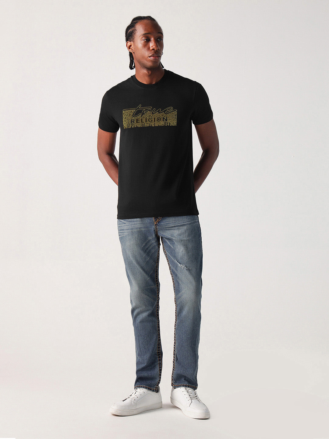 True Religion Men Black Solid Round Neck Tshirt