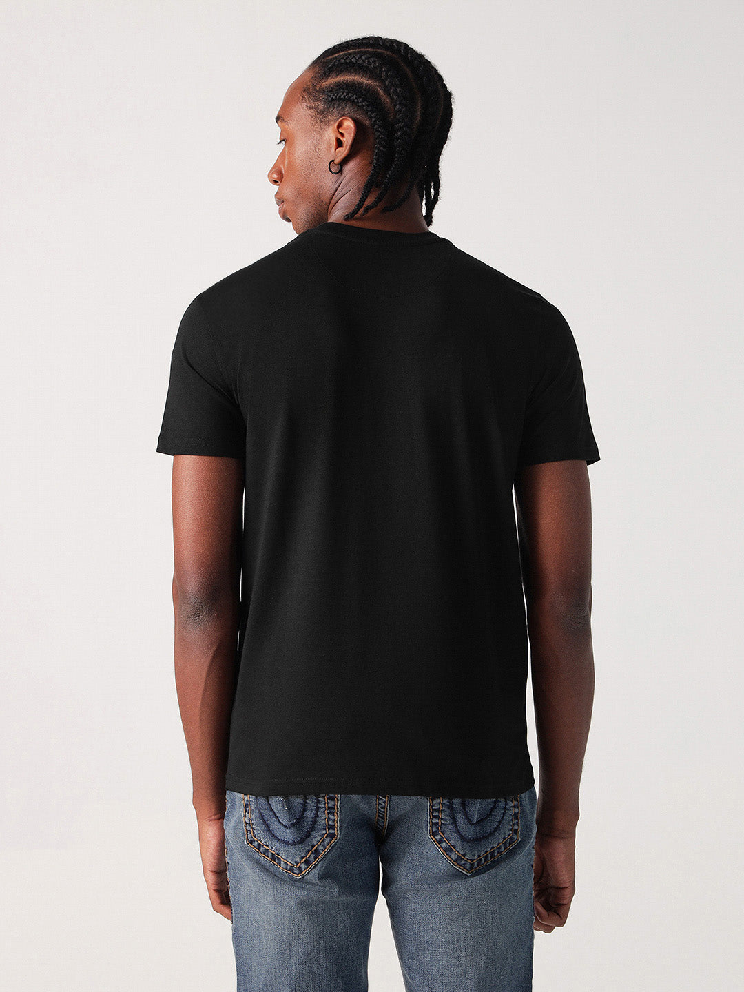 True Religion Men Black Solid Round Neck Tshirt