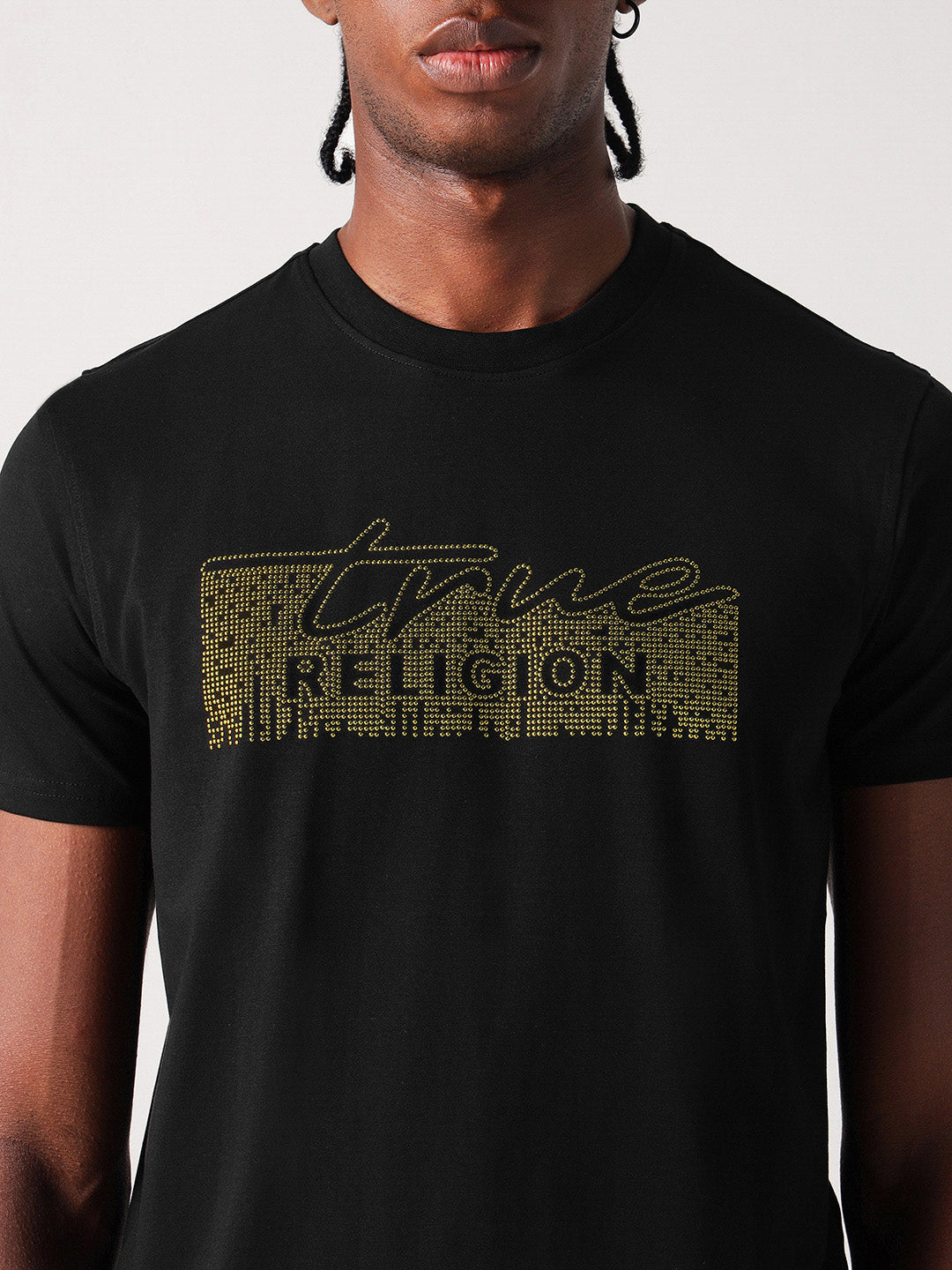 True Religion Men Black Solid Round Neck Tshirt