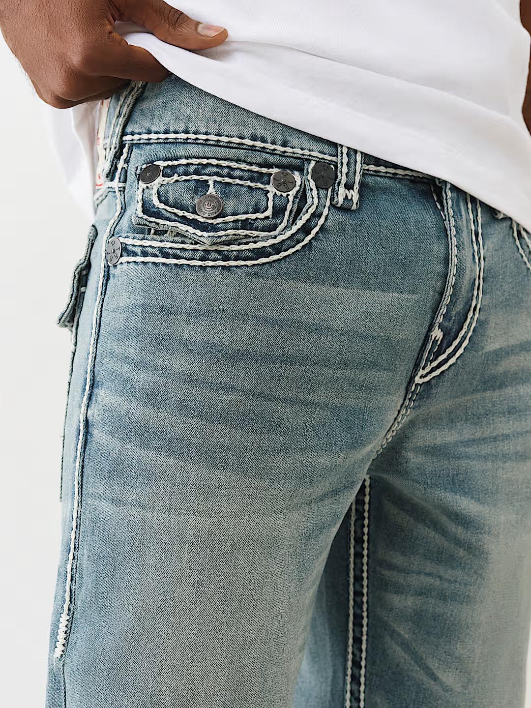 TRUE RELIGION Men Blue Ricky Rope Stitch Straight Fit Jeans