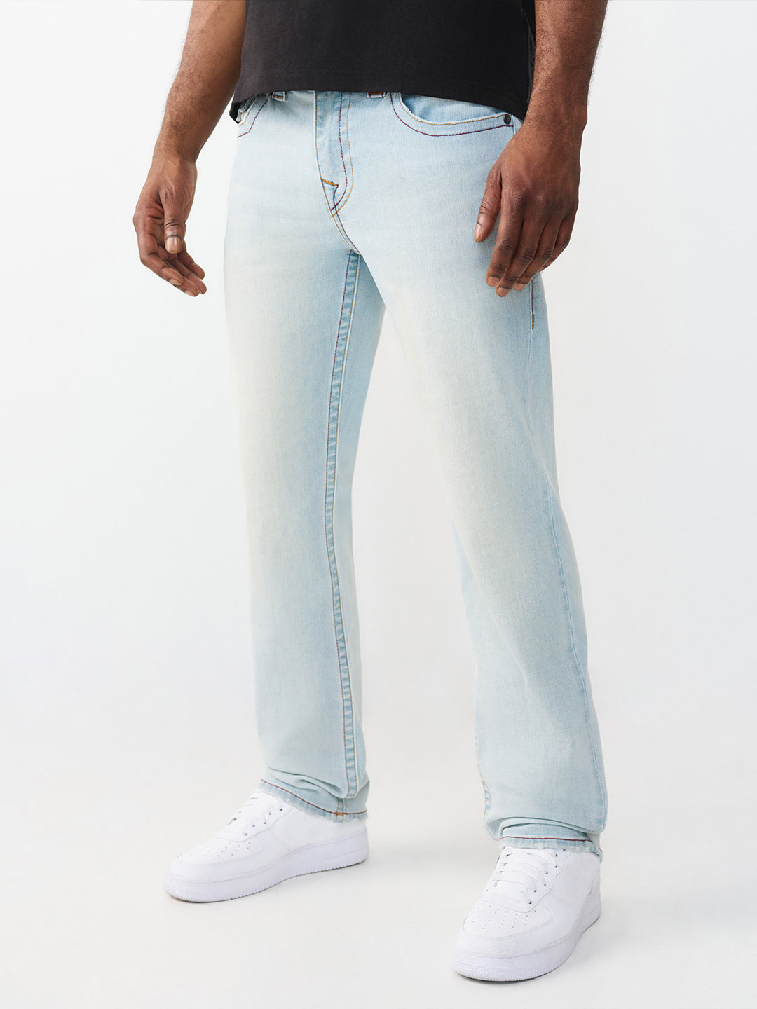 True Religion Men Blue Solid Straight Fit SN Ricky Jeans