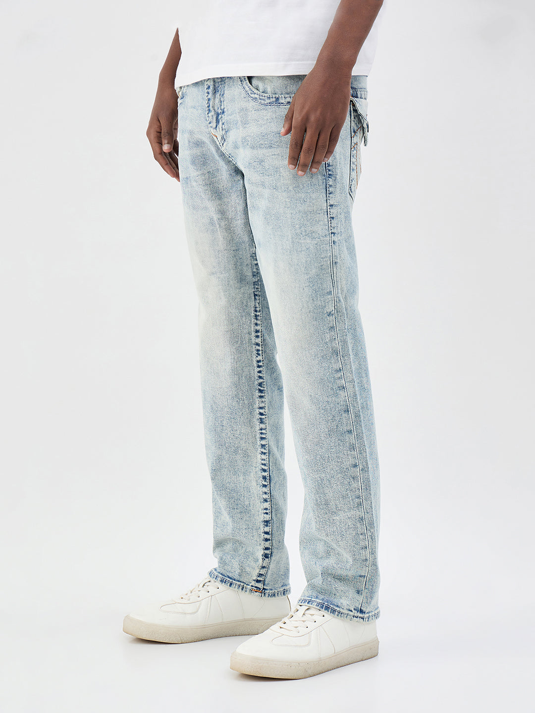True Religion Men Blue Solid Straight Fit Big T Ricky Jeans