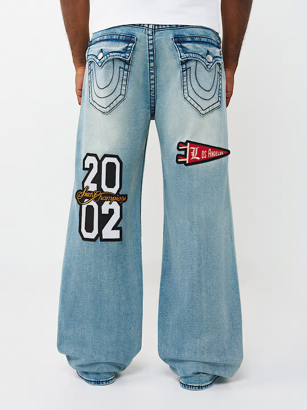 TRUE RELIGION Men Blue Vinny Big T Embroidered Relaxed Fit Jeans