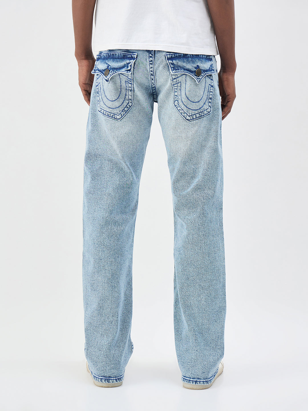 True Religion Men Blue Solid Bootcut Fit SN Billy Jeans