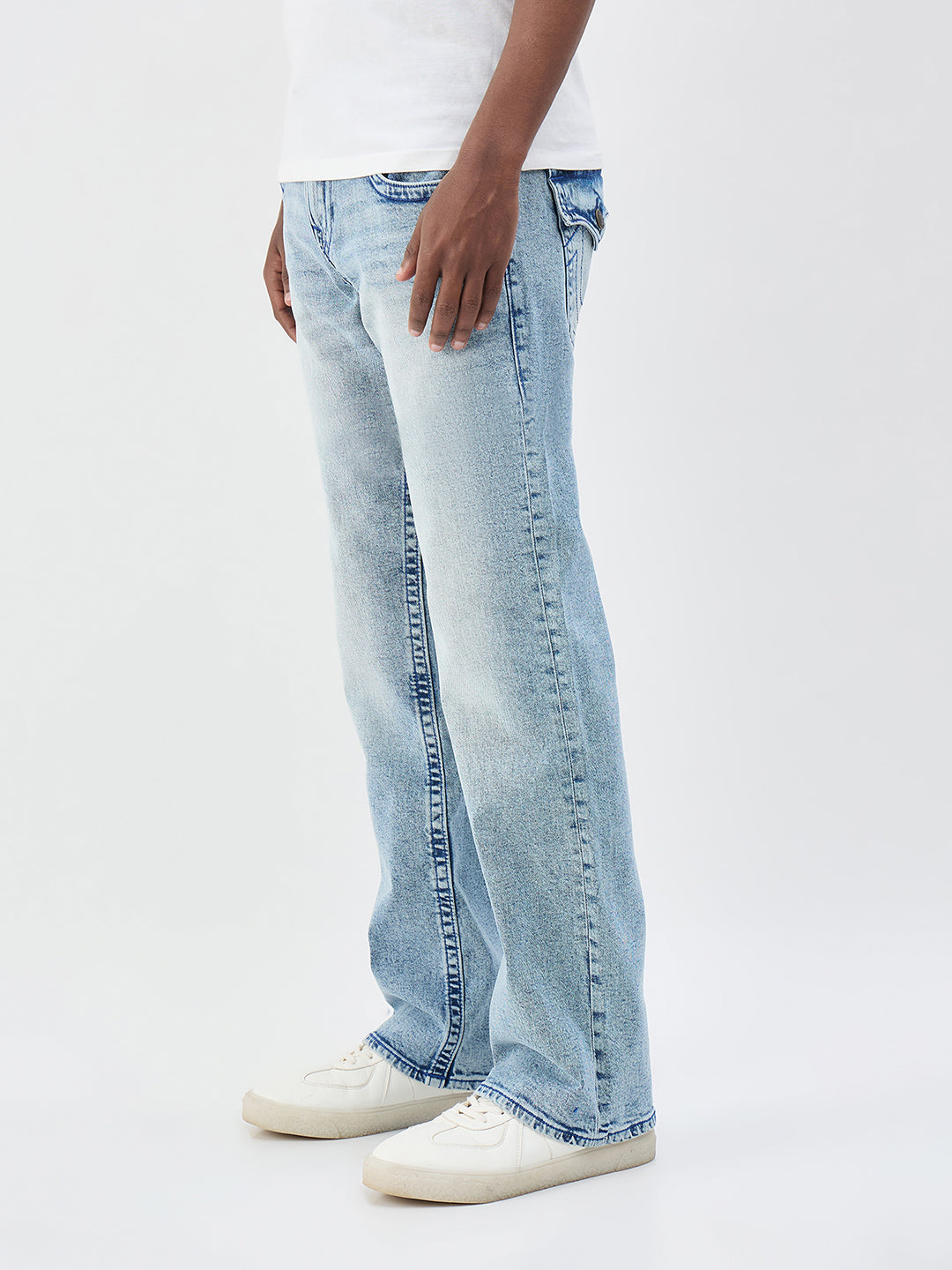 True Religion Men Blue Solid Bootcut Fit SN Billy Jeans