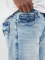 True Religion Men Blue Solid Bootcut Fit SN Billy Jeans