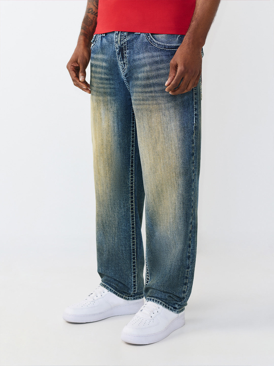 True Religion Men Blue Solid Baggy Big T Bobby Jeans