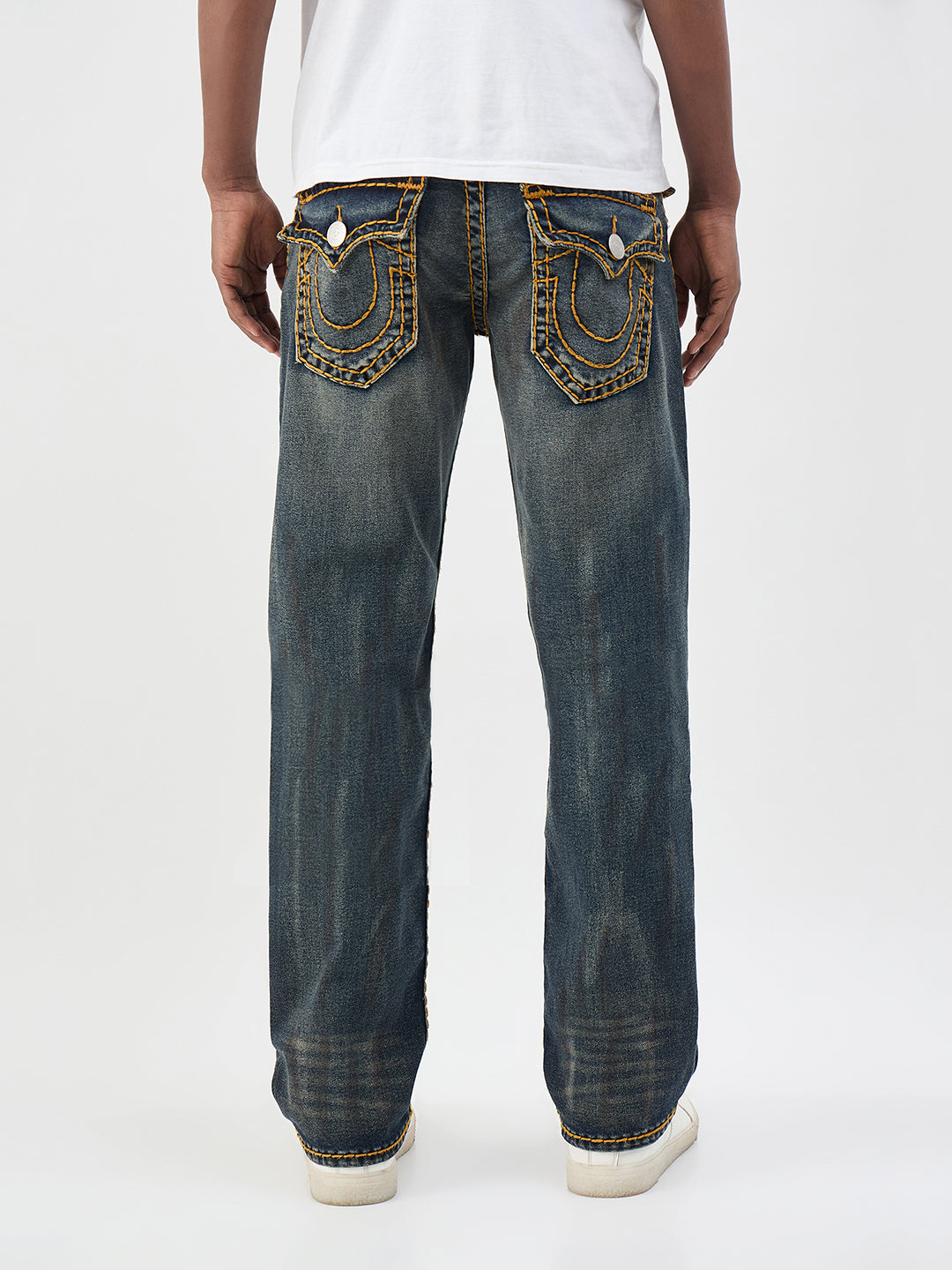True Religion Men Dark Blue Solid Straight Fit Super T Ricky Jeans