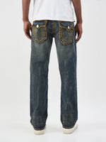 True Religion Men Dark Blue Solid Straight Fit Super T Ricky Jeans