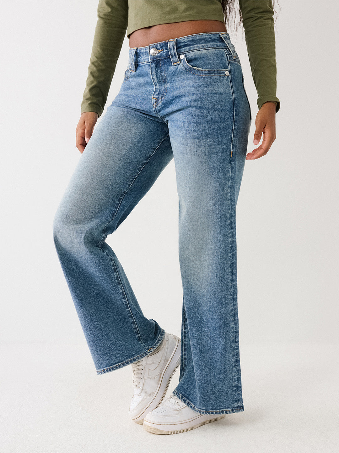 True Religion Women Blue Solid Wide Leg Fit Stretchable SN Bobby Jeans